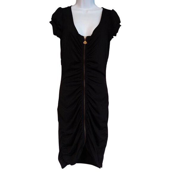 House of Dereon Black Full Zip Short Sleeve Goth Grunge Rocker Chick Dress M - Picture 1 of 12